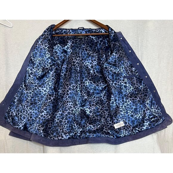 Dennis Basso Women Leather Jacket Large Purple-Blue Button Long Sleeve Pockets - Picture 6 of 12